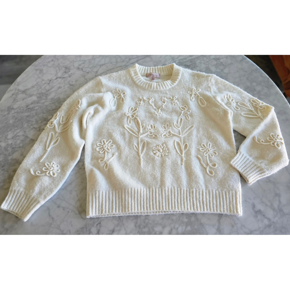 Philosophy Republic Clothing‎ Cream Floral Embroidered Wool Blend Sweater Small